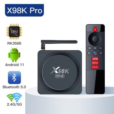 X98K Pro 5.0 Android 11 TV Box RK3566 4GB RAM 32GB ROM 4K HDR Smart Media Player with Dual-Band WiFi