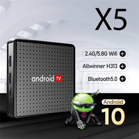 X5 Android 10 TV Box Allwinner H313 Quad-Core 1.5GB RAM 8GB ROM 4K Media Player with Multi-Language Support