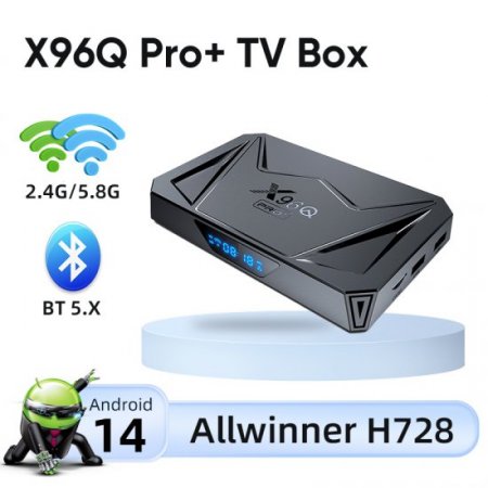 X96Q Pro+ Android 14 TV Box Allwinner H728 Octa-Core 4GB RAM 32GB ROM 4K HDR Media Player WiFi Set Top Box